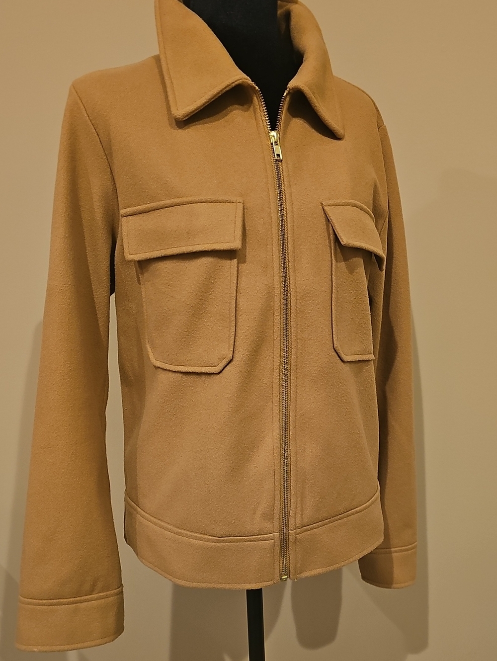 MELLODAY Camel Zip-Front Lightweight Shirt Jacket with Flap Pockets